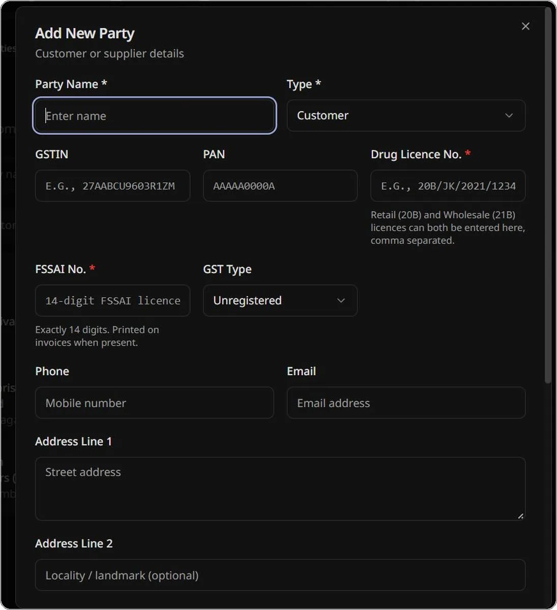 Customer and supplier details in InvoBill