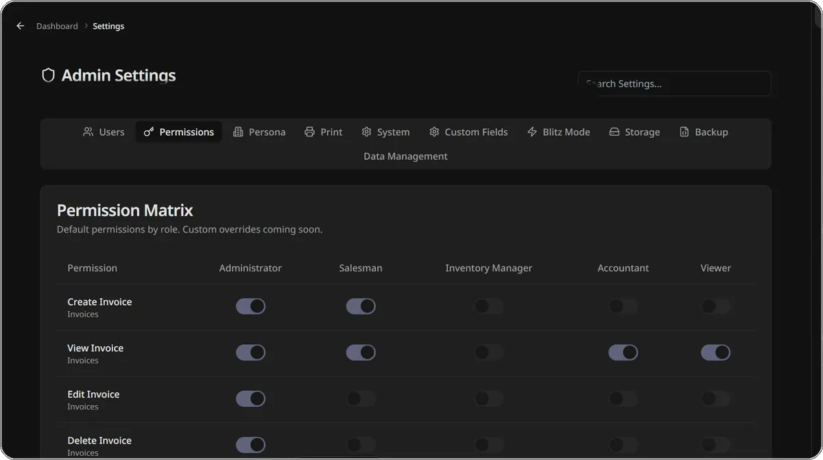 Role-based permissions in InvoBill